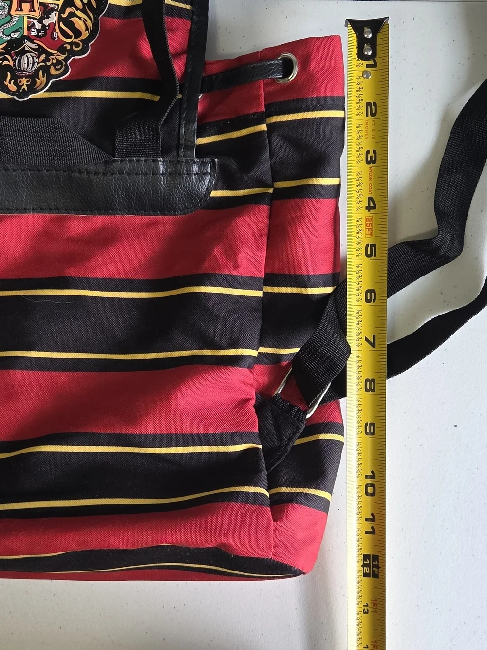 Hogwarts Harry Potter Striped Slouchy Rucksack Backpack Buckle Snaps Red/Black